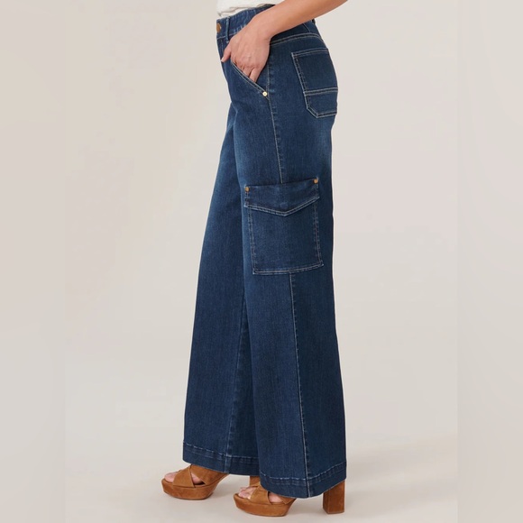 Democracy / Wit & Wisdom High Rise Wide Leg Denim Cargo Pant, indigo Dark Wash - Picture 2 of 8